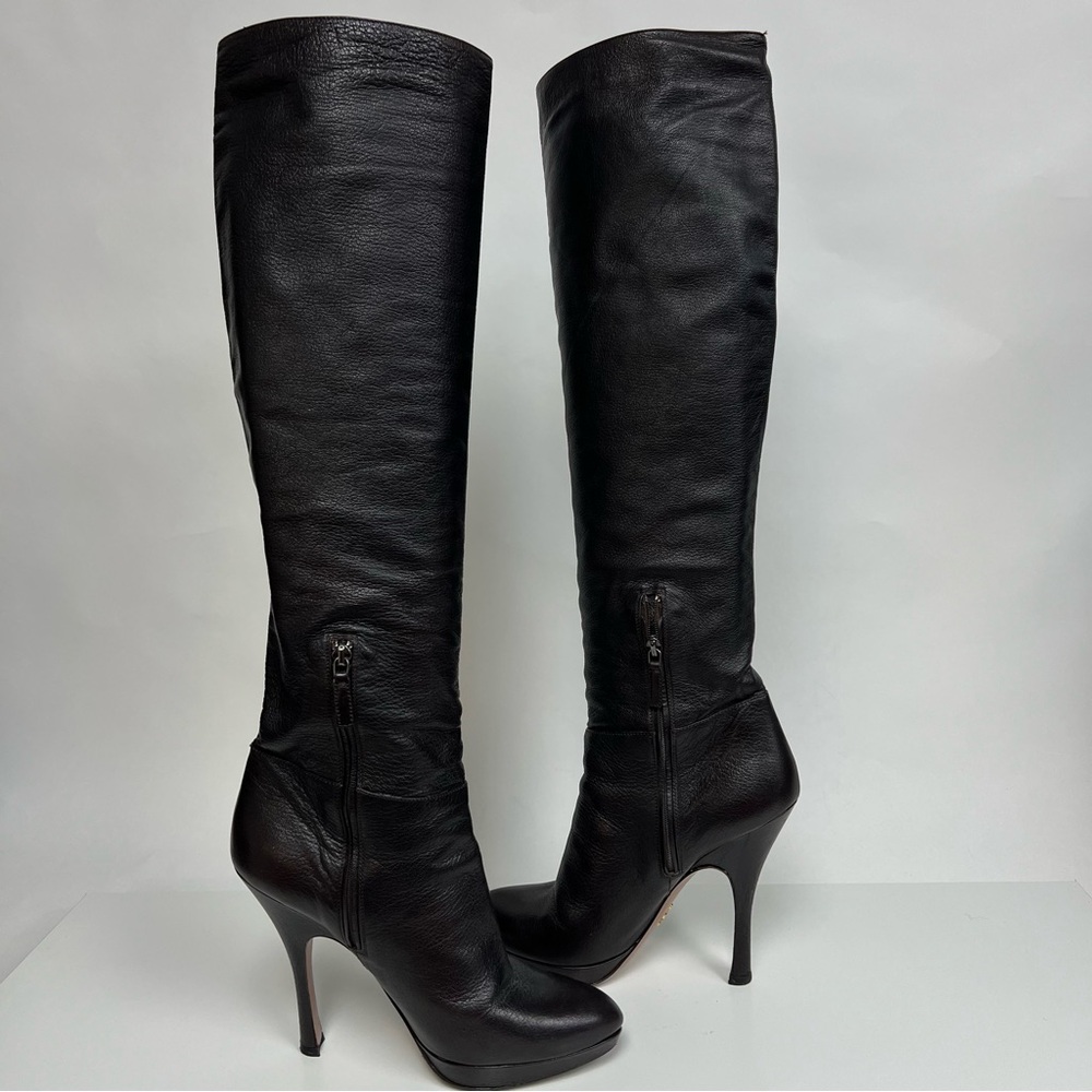 Prada Dark Brown Heeled Knee High Tall Boots Leather Size EU 41 - Picture 8 of 14